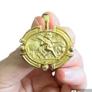 Grecian Revival, Embossed intaglio Gold plated Greek Mythology pendant